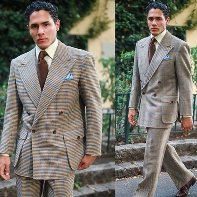 Check Houndstooth Business Mens Suit Regular Fit Notch Lapel Outwear Work Casual - Image 1 of 4