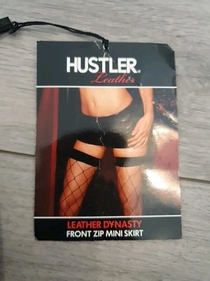 BNWT Vintage Hustler Leather Dynasty Black Leather Zip Front Mini Skirt Size Sml - Image 1 of 4