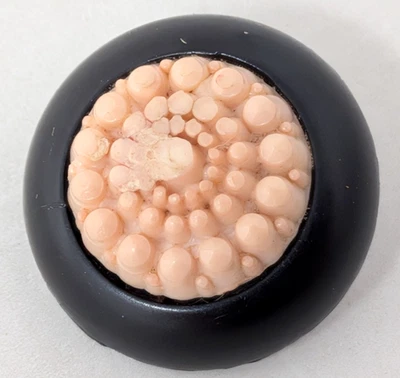 Vintage Celluloid Plastic Bumpy Textured Round Peach Black Fashion Shank Button - Image 1 of 2