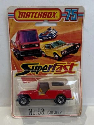 Matchbox Superfast Nº 53 Cj6 Jeep Paquete Blister Sellado de Fábrica Rojo Foto 1 de 4