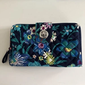 Vera Bradley Navy Floral Quilted Turnlock Wallet - Picture 1 of 5