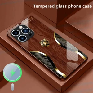 Funda de vidrio templado de grano de madera animal para iPhone 16 15 Pro Max - Imagen 1 de 20