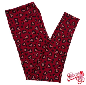 LuLaRoe TC Tall Curvy Leggings Valentine Hearts Animal Print Red Pink - Picture 1 of 2