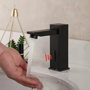 Single Hole Matte Black Touchless Bathroom Basin Sink Mixer Sensor Faucet Taps - Picture 1 of 9