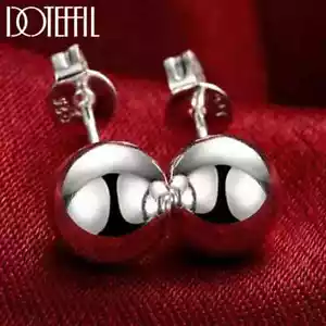 Pendiente DOTEFFIL 925 Plata de Ley 8/10/12mm Redondo Suave Cuentas Sólidas Bola - Imagen 1 de 8