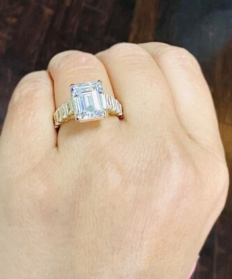 IGI Certified 14k Solid White Gold Emerald Cut Diamond Engagement Ring 6.00ctw - Image 1 of 4