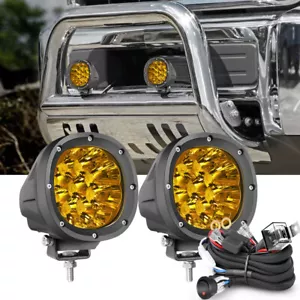 4" Zoll LED gelb Nebel Runde Pods Spot Arbeitsleuchte Stoßstange Fahren Offroad & Verkabelung - Bild 1 von 10