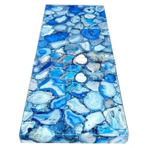 Blue Agate Gemstone Center Dining Table Top & Kitchen Slab Table Handmade Arts - Picture 1 of 6