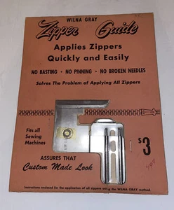 1960's Wilna Gray Zipper Guide - Applies Quickly and Easily NOS HTF Sewing Rare - Picture 1 of 4