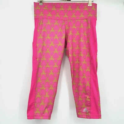 Adidas Climalite Capri Leggings Size L Mid Rise Spandex Pink Athleisure Sport - Image 1 of 4