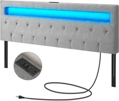 Cabecero para cama de tamaño completo con luz LED y poste USB solo cabeceros montados en la pared Foto 1 de 4