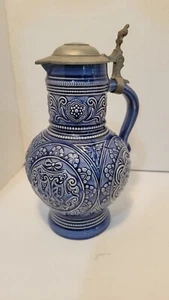 Marzi & Remy kobaltblau Keramik Zinndeckel Bierstein - Bild 1 von 5