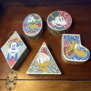 Set/5 Vintage Michel & Co Disney Weihnachtsschmuck Geschenkboxen Mickie Minnie Donald - Bild 1 von 18