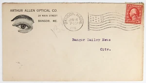 Ad Cover, Arthur Allen Optical Co. Bangor, ME. 1916 Flag MC ties 2c. Eye litho. - Picture 1 of 2