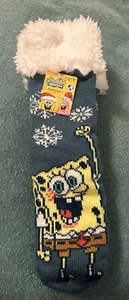 Women's SpongeBob Squarepants Christmas Slipper Socks Shoe Size 4-10 Nickelodeon - Picture 1 of 4