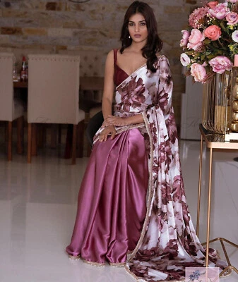 Blusa sari de seda de diseñador para mujer estilo indio paquistaní boda Bollywood Foto 1 de 4