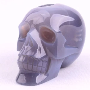 Calavera de ágata gris de 4,6"" tallada a mano piedra preciosa bellas artes escultura, curación de Reiki - Imagen 1 de 9