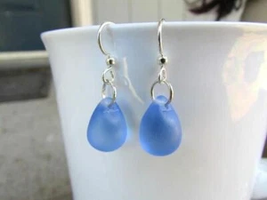 light blue sea glass earrings - minimalist tiny earrings - Picture 1 of 5
