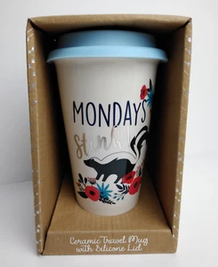 TMD Holdings NIB Skunk Stoneware Travel Mug Silicone Lid~ MONDAYS Stink!~ Fun! - Picture 1 of 8