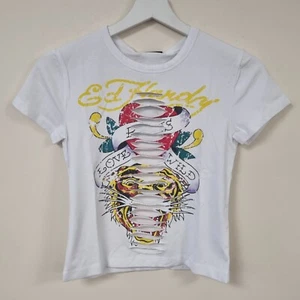 Ed Hardy Love Runs Wild Baby Slash T-Shirt - Bright White, Size S - Picture 1 of 2