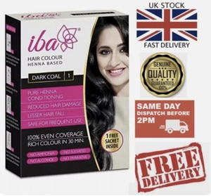 🇬🇧IBA Herbal Henna Based Hair Color,Ammonia free, Halal, Dark Coal 70g Box