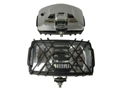 2x Chrom Scheinwerfer H3 Halogen Zusatzscheinwerfer 12V 24V E20 mit Schutzgitter - Bild 1 von 4