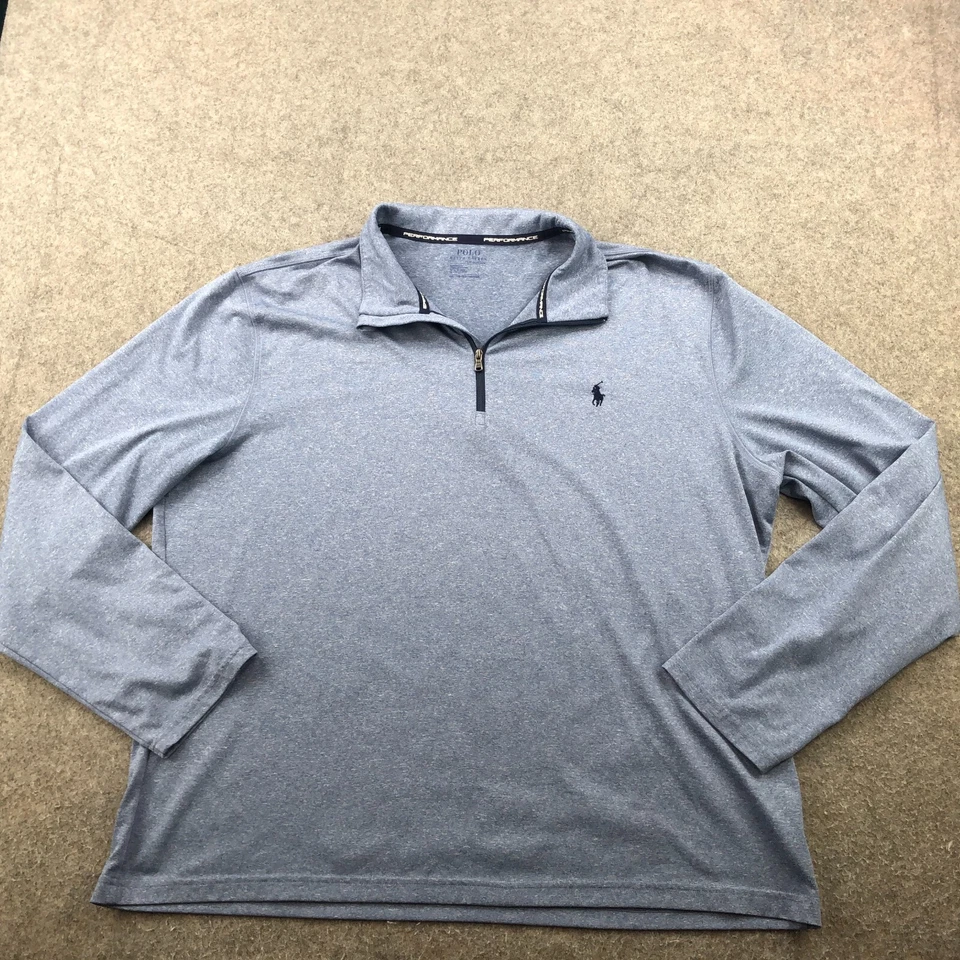 Polo Ralph Lauren Pullover Hombres 2XL Azul 1/4 Cremallera Entrenamiento Jaspeado Rendimiento Foto 1 de 4