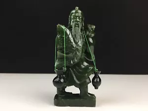 Antique Chinese Spinach Jade Green Carved Fisherman Holding Fish & Water Pails - Picture 1 of 9