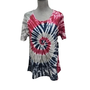 Studio West Women's Red / Blue Tie Dye Short Sleeve Tee Shirt Large - Picture 1 of 6