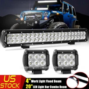 20" INCH 126W LED Light Bar Combo Kit + 4" Flood Work Lamp Offroad Truck ATV SUV - Picture 1 of 12