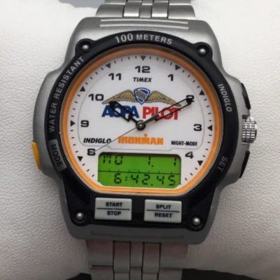 Vtg Timex Ironman Watch Men Silver Tone Aircraft Owners Pilot Assoc New Battery - image 1 of 4