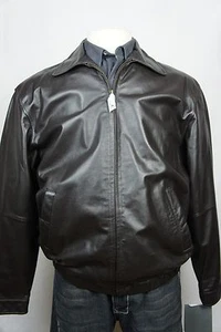 Orig NEW Brown Jos A Bank Jos. A. Bank LEATHER JACKET Coat LINED US S-XXL - Picture 1 of 11
