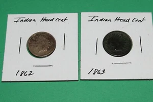 SELTEN 1862 & 1863 US INDIAN HEAD CENT WIE ABGEBILDET - Bild 1 von 4