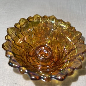 VNTG 1970s Indiana Wild Rose Harvest Gold Carnival Glass Candle Holder - Picture 1 of 9