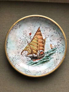 Vintage Pottery Bowl~Hand Painted Denmark~Tall Ships