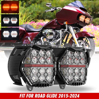 Двойной светодиодный прожектор налобный фонарь Hi-Lo янтарный дневной ход для Harley Road Glide Special FLTRXS - Изображение 1 из 4