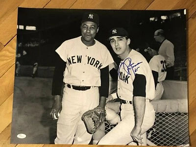 JOE PEPITONE SIGNED 16x20 B&W PHOTO 1966 FENWAY PARK WITH ELSTON HOWARD JSA COA - Image 1 of 4