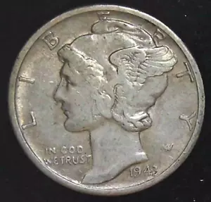 1943-D 10C Mercury Dime AU 90% Silver 23lwt0609-2 - Picture 1 of 2