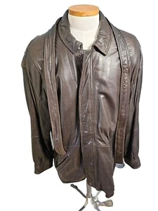 Andrew Marc Men's L Brown Leather Belted Jacket Coat Vintage - Picture 1 of 5