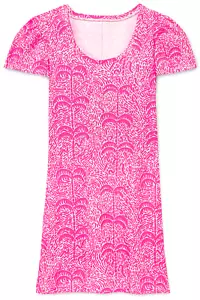 Women's Dress - Printed Palm Dress - Mini Dress - 2XL - Cotton - Pink - Picture 1 of 3