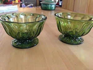 Set of 2 Vintage Green Depression Glass Bowl / Candy Dish Thumbprint Design - Picture 1 of 3