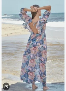 PHAX Swimsuit Cover Up Beach Dress Floral Open Back Flowy Women's Large Elastic - Picture 1 of 12