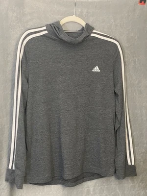 Adidas Climalite Pullover Gris Blanco Rayas En Mangas Sudadera con Capucha Ligera Foto 1 de 4