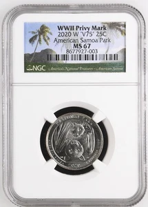 2020 W American Samoa Park Quarter 25c NGC MS 67 Privy Mark V75 Bat Coin - 003 - Picture 1 of 2