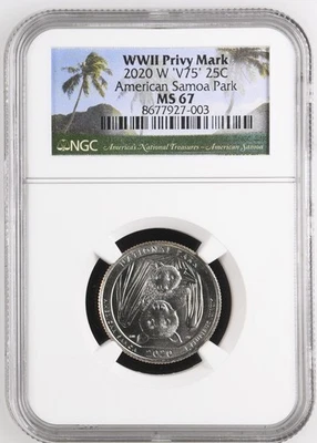2020 W American Samoa Park Quarter 25c NGC MS 67 Privy Mark V75 Bat Coin - 003 - Image 1 of 2