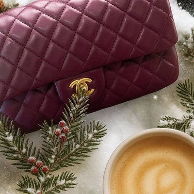 Quilted Flap Shoulder Bag with Chain Strap – Burgundy Gold Hardware Classic - Image 1 of 4