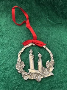 Pewter Wreath With Candles Holly Berries Ornament Seagull 1986 - Picture 1 of 3