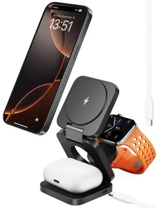 3 in 1 Charging Station for Apple, Magnetic Foldable Wireless Charger Stand, ... - Picture 1 of 8