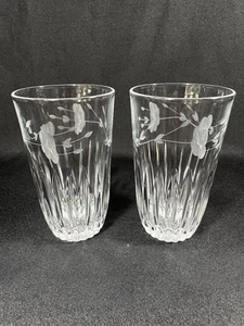 Set of 2 Princess House Heritage 12 Oz Tumblers Clear Floral Cut Etch Glasses - Picture 1 of 15