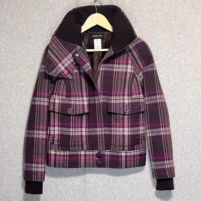 Abrigo para mujer Patrizia Pepe mezcla de lana talla 8 a cuadros púrpura recorto otoño invierno chaqueta Foto 1 de 4